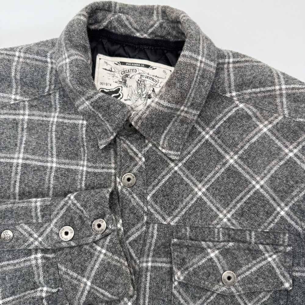 Fox Flannel Shirt Boys Small Grey Plaid Quilted Lined Long Sleeve Button Down